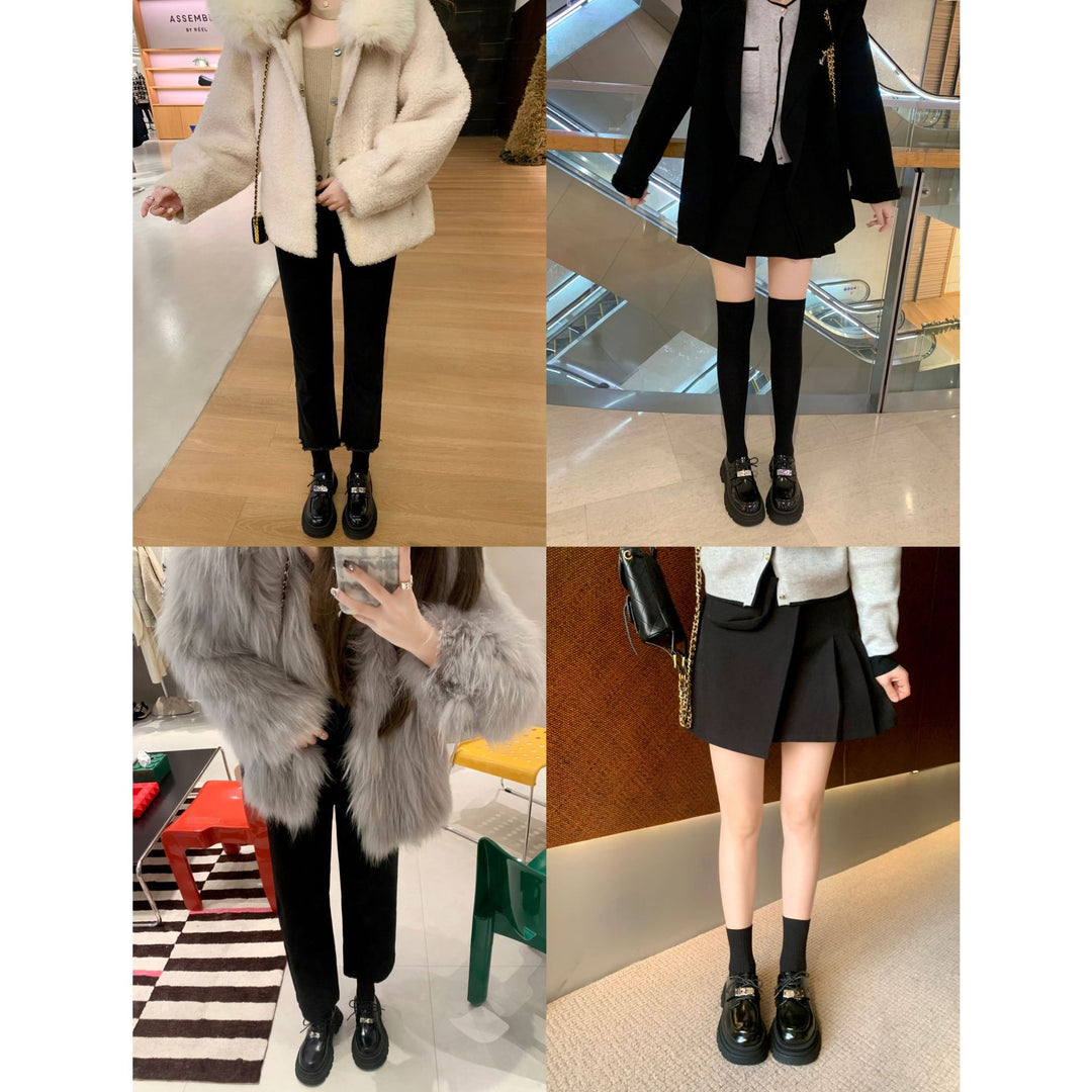Damen Chunky Lackleder‑Schnürloafer mit markanter Lug‑Sohle und dekorativer Metallschnalle Nord Taschen
