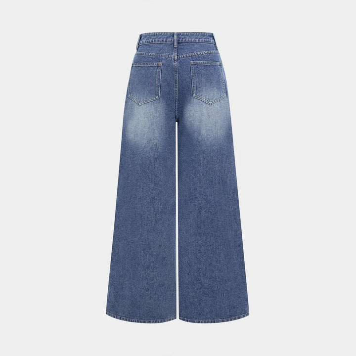 Damen hochgeschnittene Doppelbund-Jeansculotte mit weitem Cropped-Bein und sichtbaren Nahtpaneelen Nord Taschen