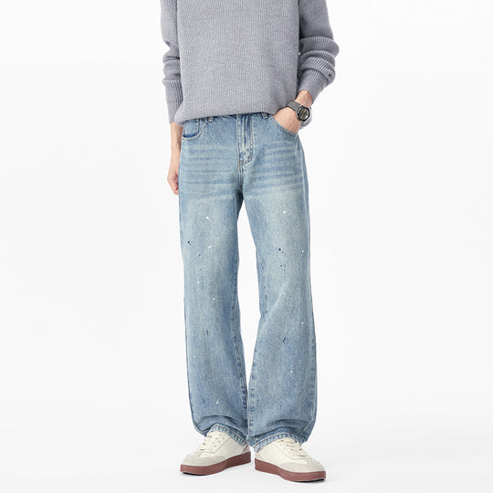 Herren Relaxed-Fit Denimhose mit Paint-Splatter und geradem Bein Nord Taschen