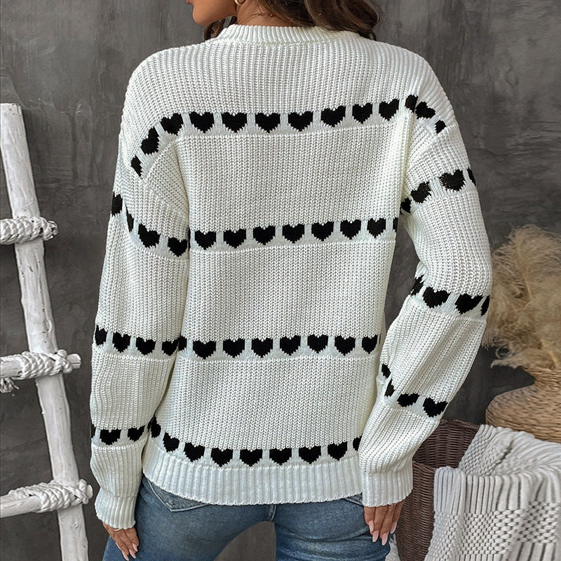 Damen Strickpullover mit Herz-Jacquard, Rundhalsausschnitt und lässiger Oversize-Passform Nord Taschen