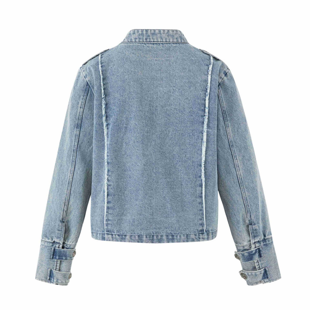 Damen Denim‑Blouson im Military‑Look mit Stehkragen und Zierknopfleiste Nord Taschen