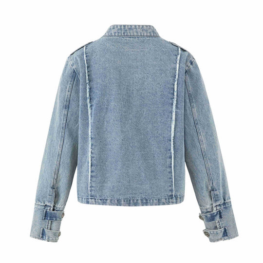 Damen Denim‑Blouson im Military‑Look mit Stehkragen und Zierknopfleiste Nord Taschen