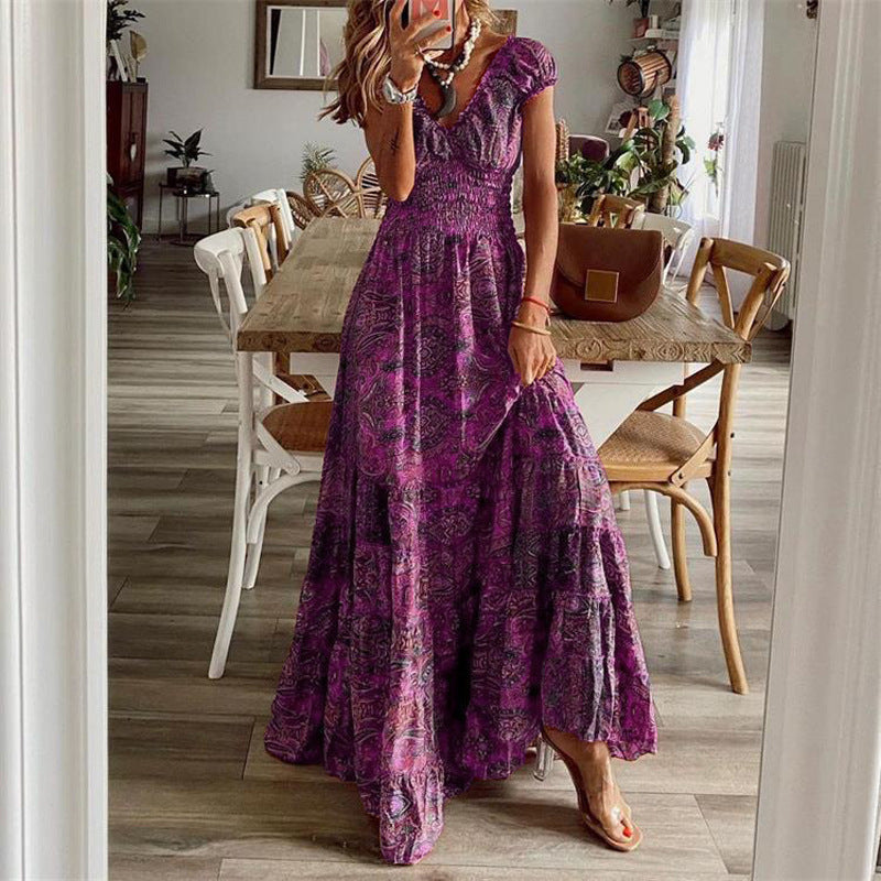 Damen Maxikleid mit Boho-Design und schwingendem Abschluss