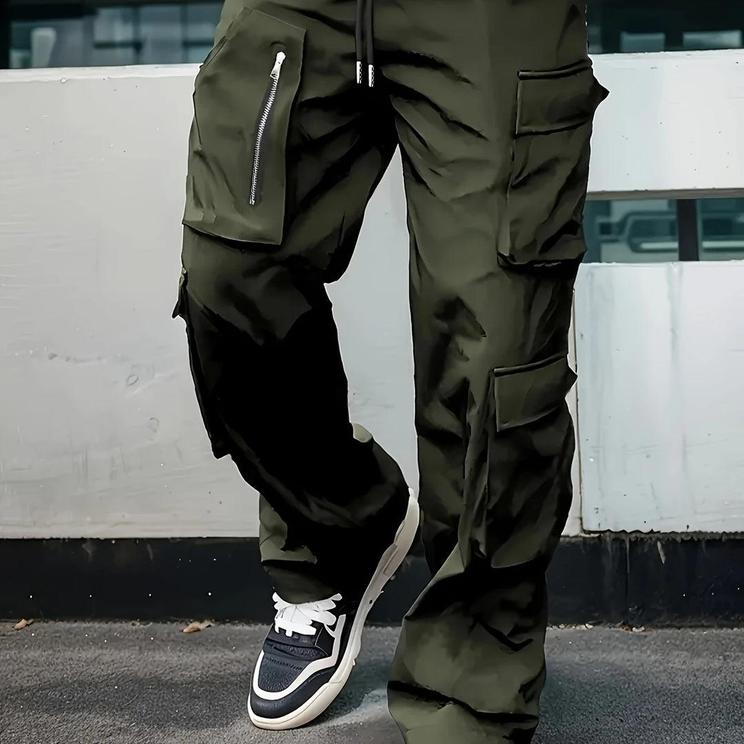 Herren Multifunktionale Cargohose mit großen Klapp‑ und Reißverschlusstaschen sowie Kordelzug Nord Taschen
