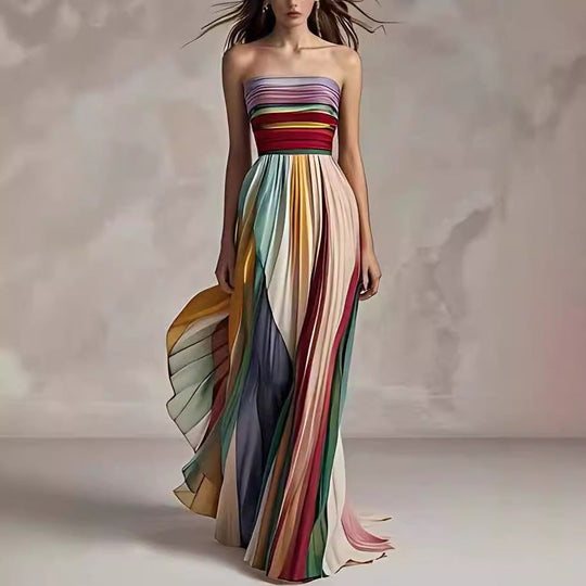 Damen Maxikleid mit Schwingenden Falten und Elegantem Bandeau-Ausschnitt - Vittorelli