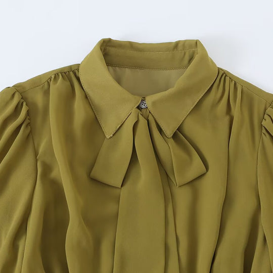 Damen Chiffon‑Maxikleid mit Bindeschleife, tailliertem Knotenband und Rüschenärmeln Nord Taschen