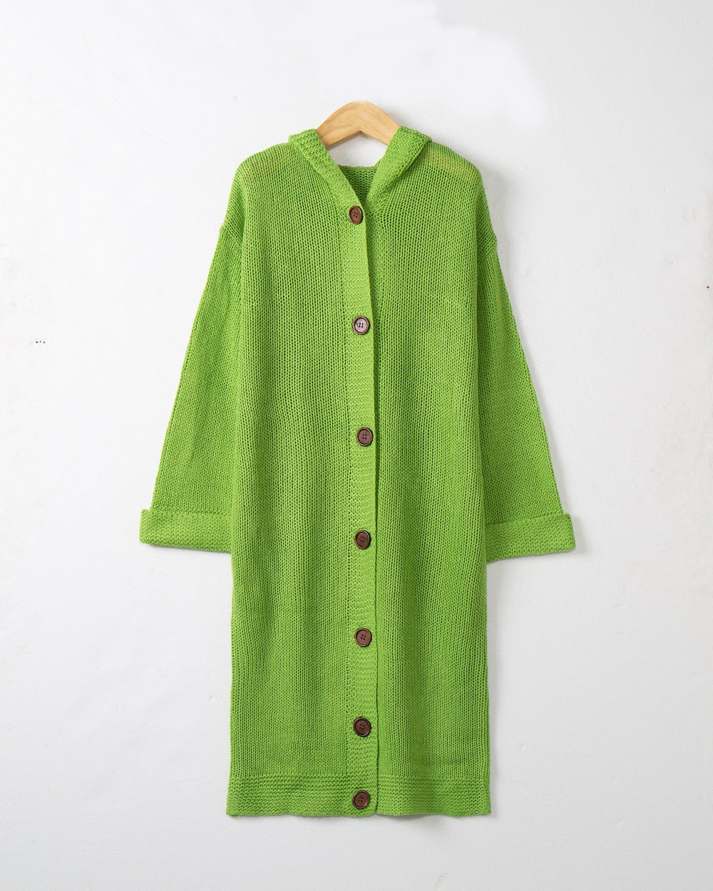 Damen Kapuzen-Longcardigan aus mitteldickem Rippstrick mit durchgehender Knopfleiste und lockerem Oversize-Schnitt Nord Taschen