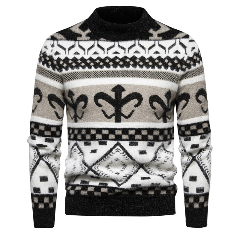 Herren Feinstrick-Mockneck-Pullover mit Jacquardmuster und gerippten Bündchen Nord Taschen
