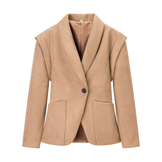 Damen Oversize-Veloursblazer mit Schalkragen, Ein-Knopf‑Verschluss und aufgesetzten Taschen Nord Taschen