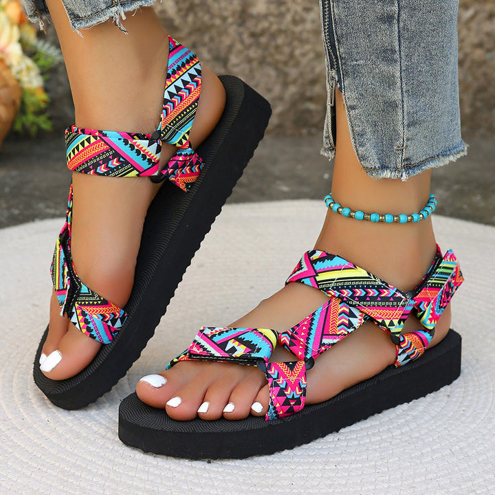 Damen Sommerliche Sport-Sandalen mit bunten Riemen und rutschfester Sohle