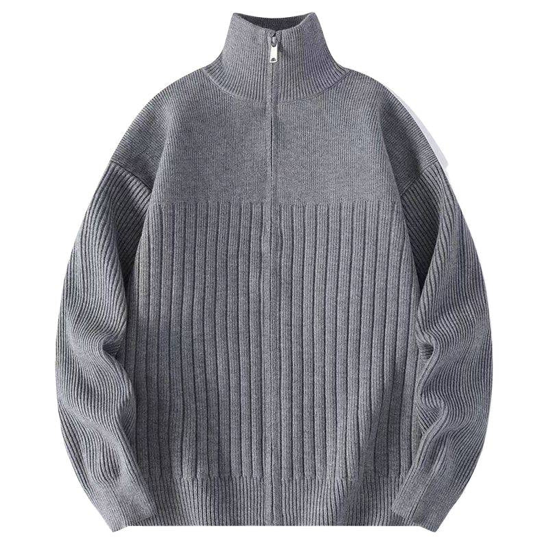 Herren Strukturierter Strickpullover mit halbem Reißverschluss und Rippenstruktur Nord Taschen