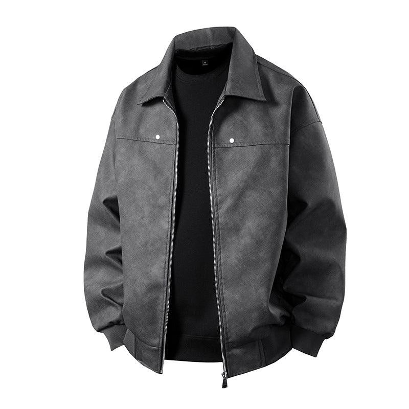 Herren Boxy-Suede-Überhemdjacke mit glatter Veloursleder‑Optik, verdecktem Reißverschluss & elastischen Bündchen Nord Taschen