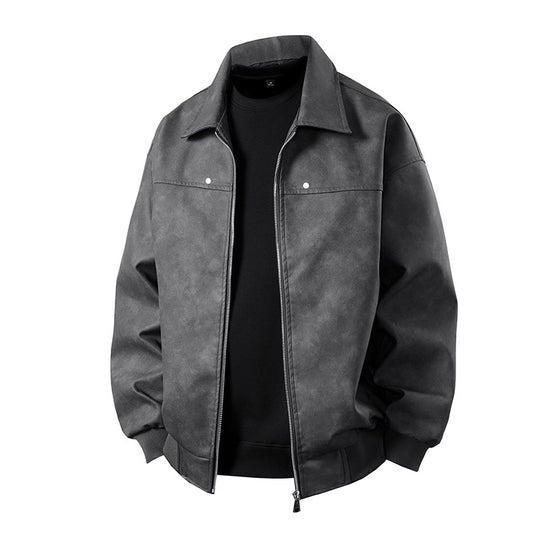 Herren Boxy-Suede-Überhemdjacke mit glatter Veloursleder‑Optik, verdecktem Reißverschluss & elastischen Bündchen Nord Taschen