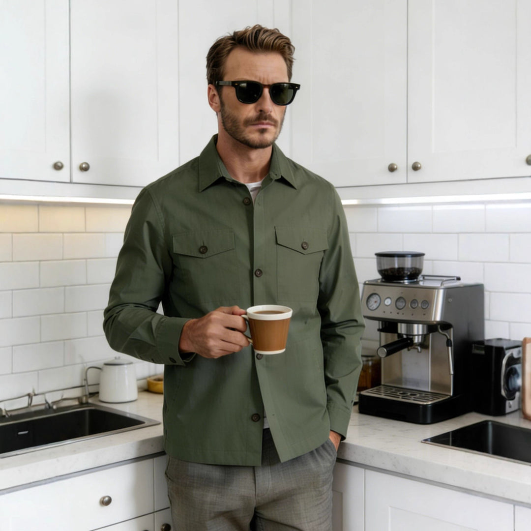 Herren Overshirt-Hemdjacke mit Pattentaschen und klassischem Hemdkragen Nord Taschen