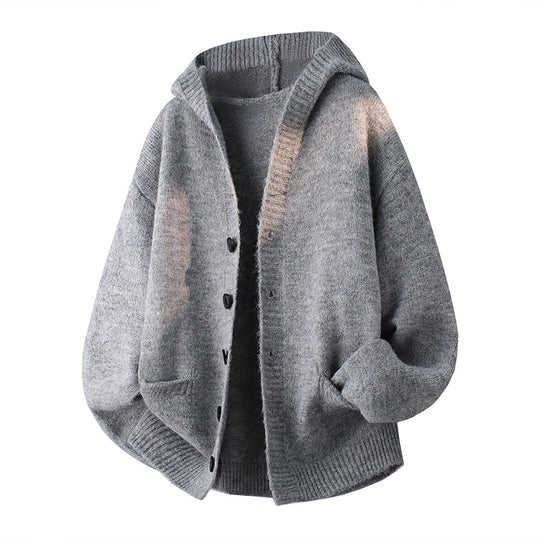 Herren Oversize-Strickcardigan mit Schalkragen, Knopfleiste und Eingrifftaschen Nord Taschen