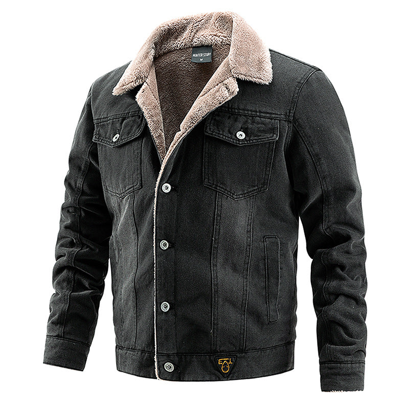 Herren Jeansjacke mit Teddyfutter und Vintage-Waschung Nord Taschen