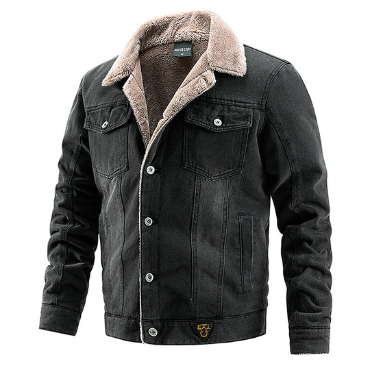 Herren Jeansjacke mit Teddyfutter und Vintage-Waschung Nord Taschen