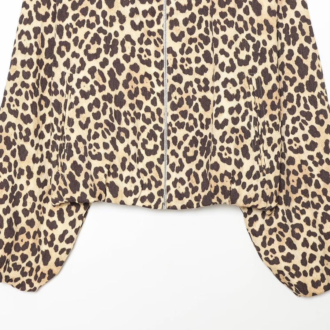 Damen Cropped Bomberjacke im Oversize‑Schnitt mit durchgehendem Reißverschluss und Leopardenmuster Nord Taschen