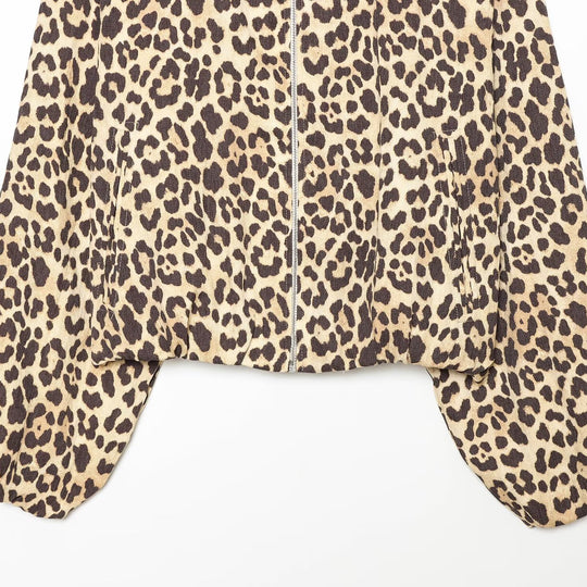 Damen Cropped Bomberjacke im Oversize‑Schnitt mit durchgehendem Reißverschluss und Leopardenmuster Nord Taschen