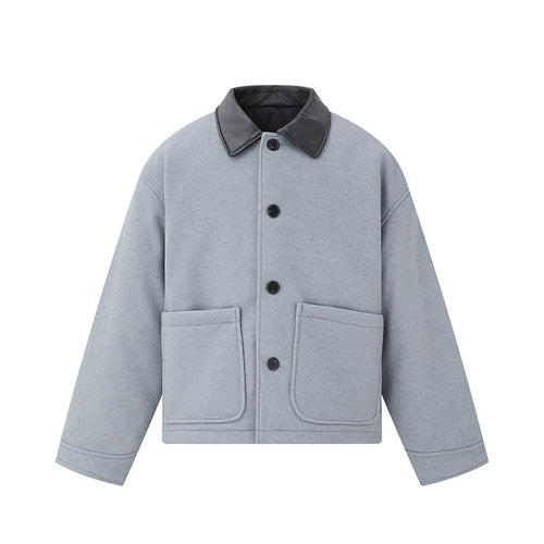 Unisex Kurzblouson im minimalistischen Workwear‑Look aus Wollmix mit Lederoptikkragen Nord Taschen