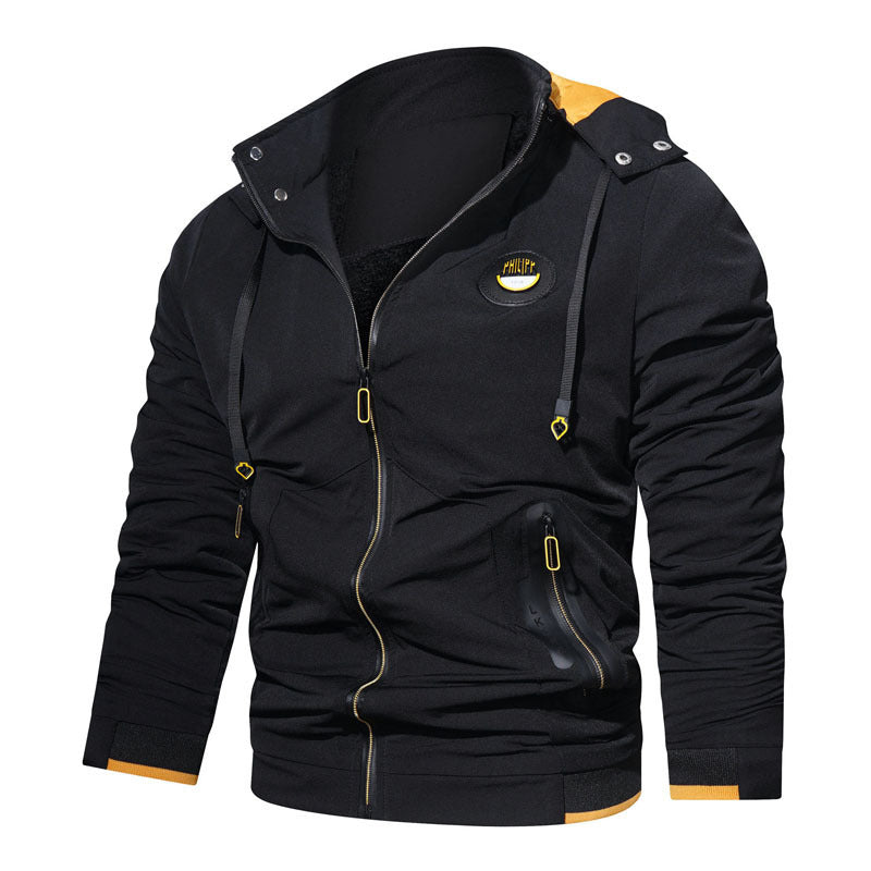 Herren sportlich-urbaner Kapuzenzip-Hoodie mit wasserabweisenden Reißverschlüssen und Logo-Patch Nord Taschen