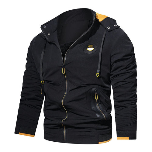 Herren sportlich-urbaner Kapuzenzip-Hoodie mit wasserabweisenden Reißverschlüssen und Logo-Patch Nord Taschen