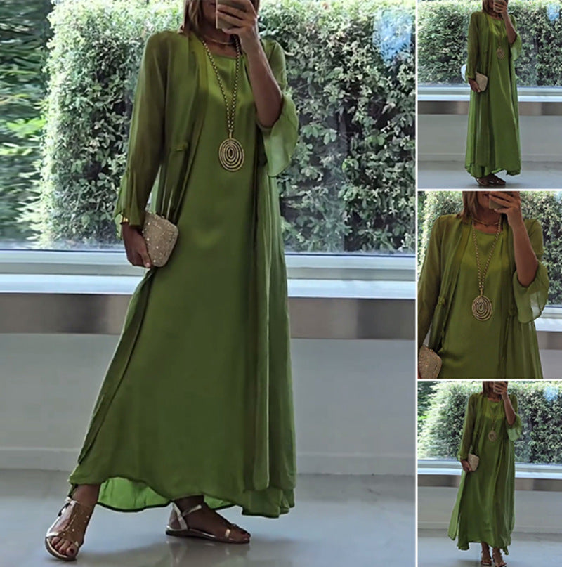 Damen nan elegante Lagen-Abendrobe mit gefüttertem Innenkleid, transparentem Chiffon-Überwurf und taillenverstellbaren Bändern