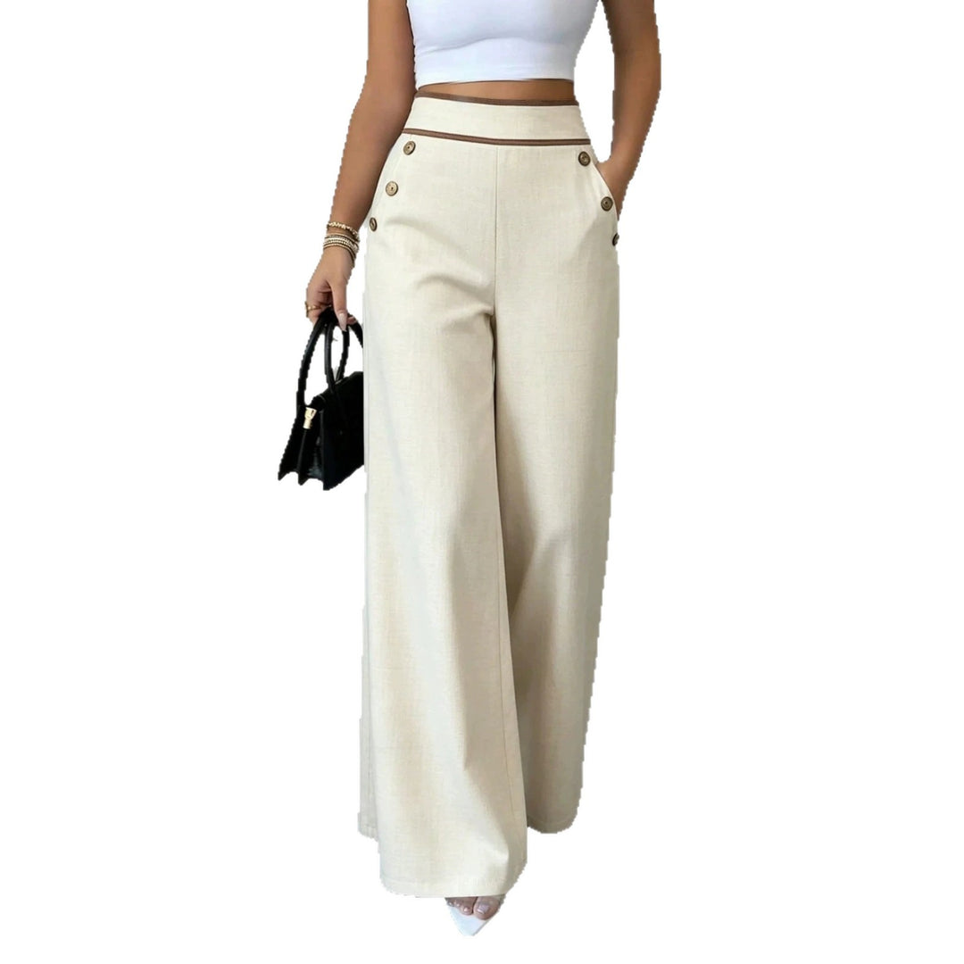Damen Hochtaillierte Palazzo-Hose mit Zierknöpfen und weitem Bein Nord Taschen