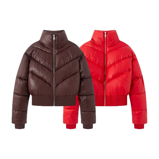 Damen Cropped Pufferjacke mit hohem Stehkragen und breitem Rippenbund Nord Taschen