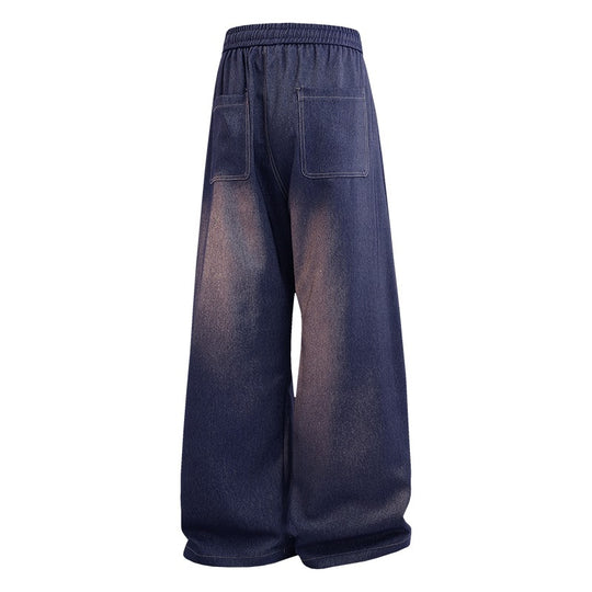 Damen Weite Denim-Jogginghose mit Elastischem Bund, Tunnelzug & Vintage-Waschung Nord Taschen