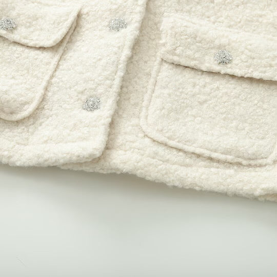 Damen Kurzjacke im Bouclé‑Tweed‑Look mit Rundhalsausschnitt und Kristall‑Zierknöpfen Nord Taschen
