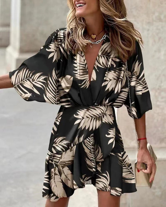 Damen Wickelmini-Kleid mit voluminösen Ärmeln und modischem Animal-Print