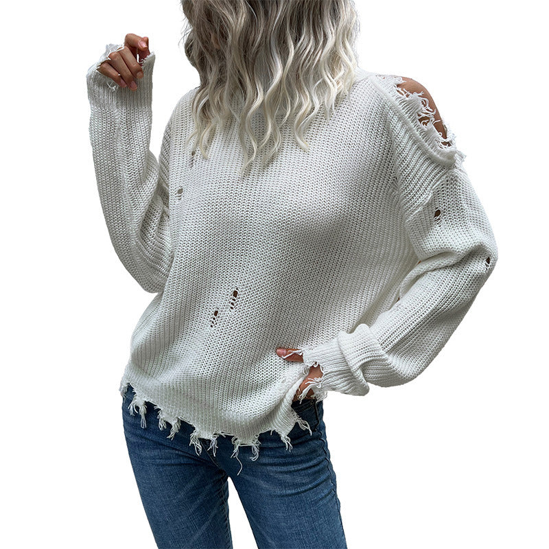 Damen Lässiger Oversized Pullover mit Lochdetails Nord Taschen