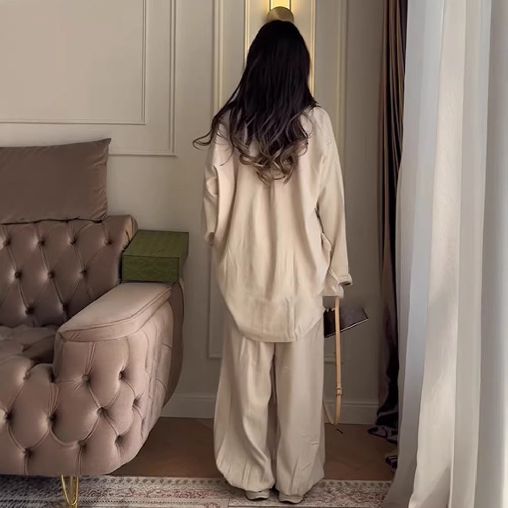 Damen Zweiteiliges Oversize Lounge‑Set mit Stehkragen und dekorativen Knotenverschlüssen Nord Taschen