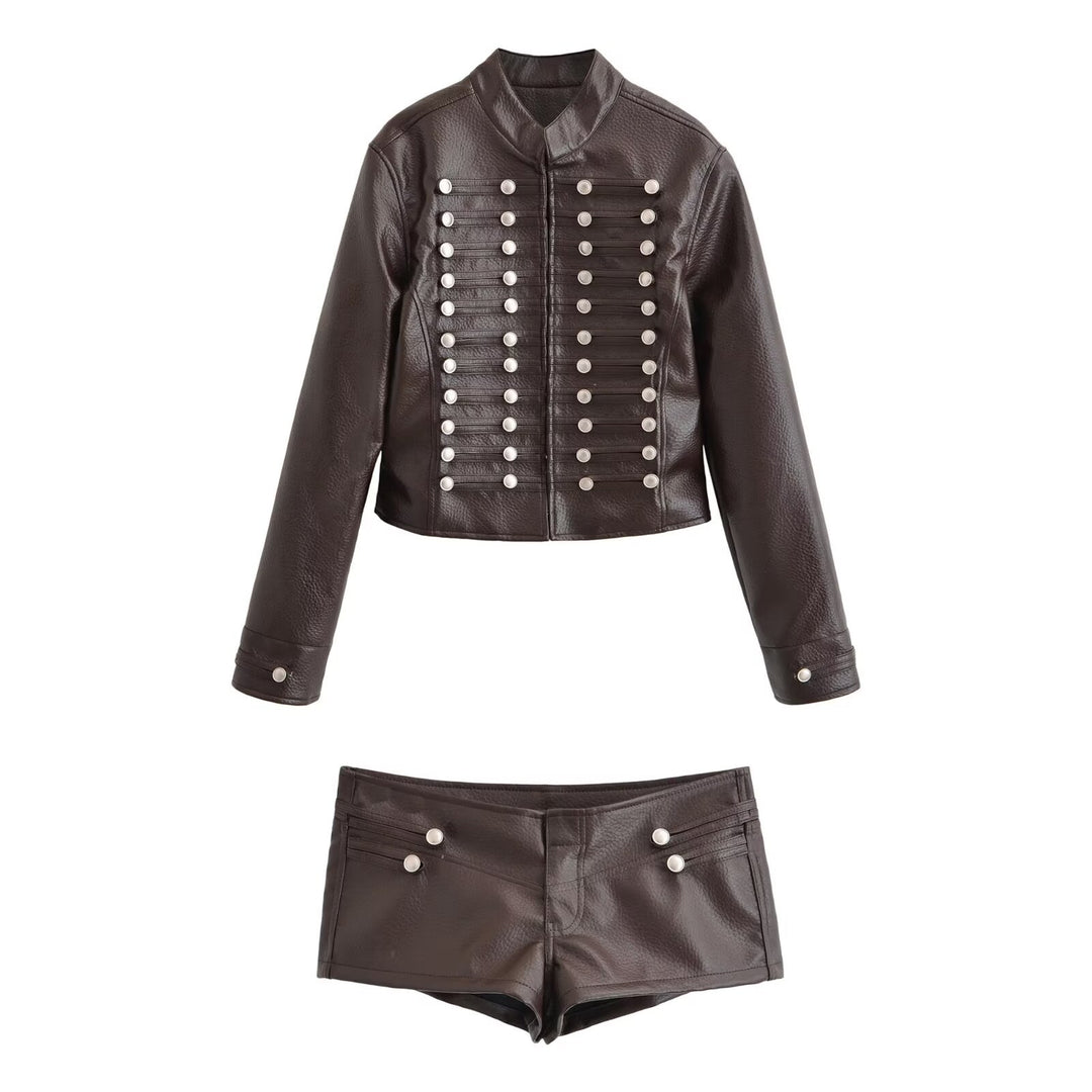 Damen Kurzjacke im Matrosen-Militärmix mit dekorativen Reihen und Stehkragen Nord Taschen