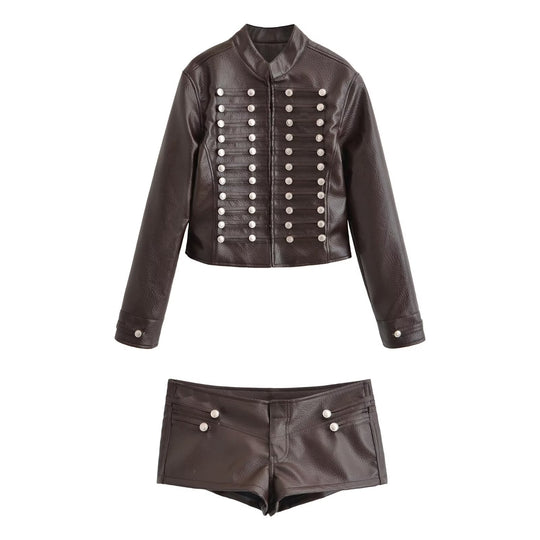 Damen Kurzjacke im Matrosen-Militärmix mit dekorativen Reihen und Stehkragen Nord Taschen