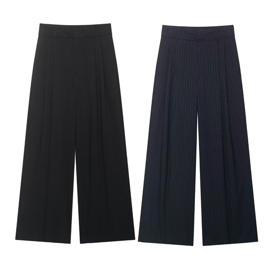 Damen Hochtaillierte weite Palazzohose mit Bundfalten und eleganter Falllinie Nord Taschen