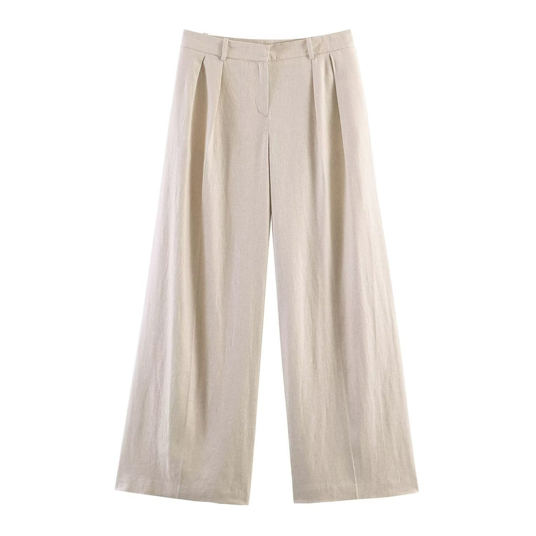 Damen Weite Leinenhose mit Bundfalten und weitem Palazzoschnitt Nord Taschen