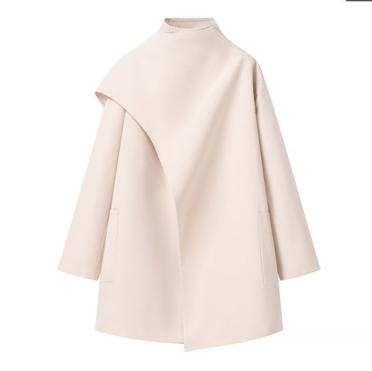 Damen 40+ asymmetrischer Wollmix Cape‑Mantel mit Stehkragen Nord Taschen