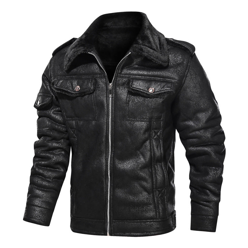 Herren Gefütterte Lammfell‑Imitat Bikerjacke mit Stehkragen und Pattentaschen Nord Taschen