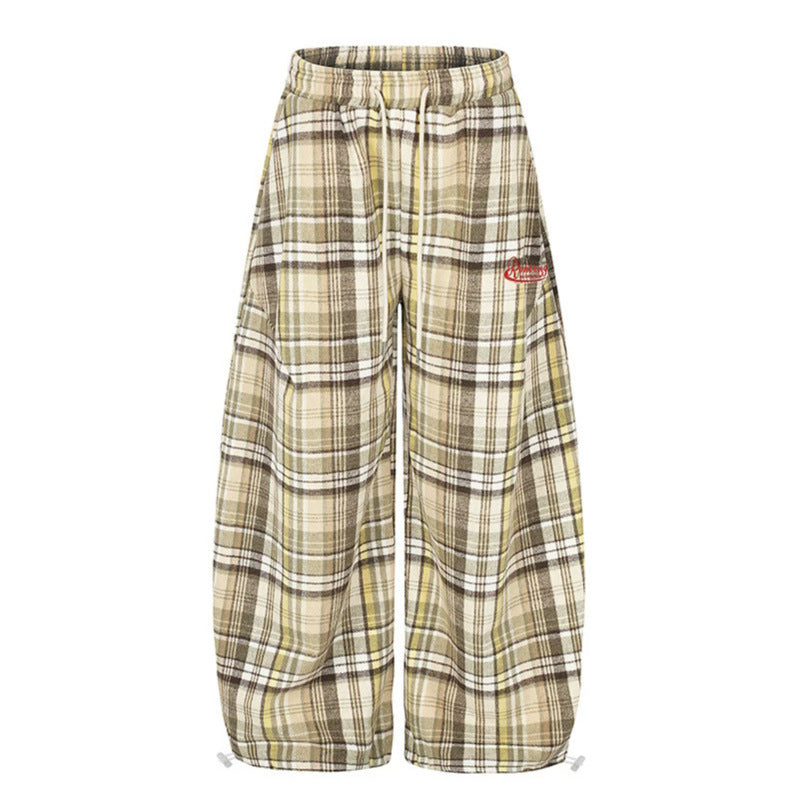 Damen Weite Karierte Palazzo-Loungehose mit hohem Komfortbund und Saumkordel Nord Taschen