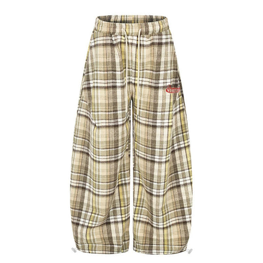 Damen Weite Karierte Palazzo-Loungehose mit hohem Komfortbund und Saumkordel Nord Taschen