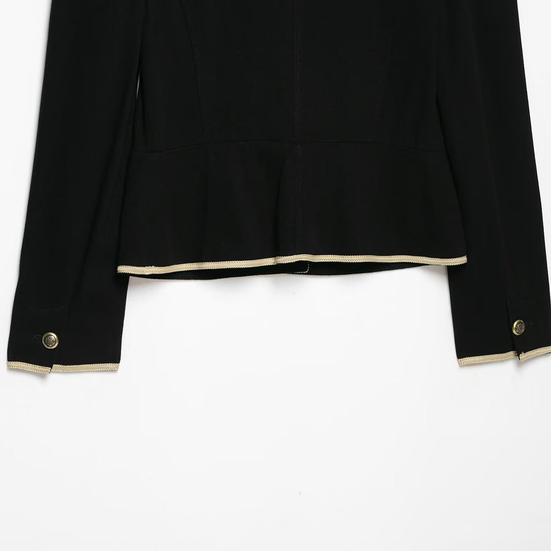 Damen Cropped Kurzblazer mit Stehkragen, Zierpaspel und Medaillonknöpfen Nord Taschen