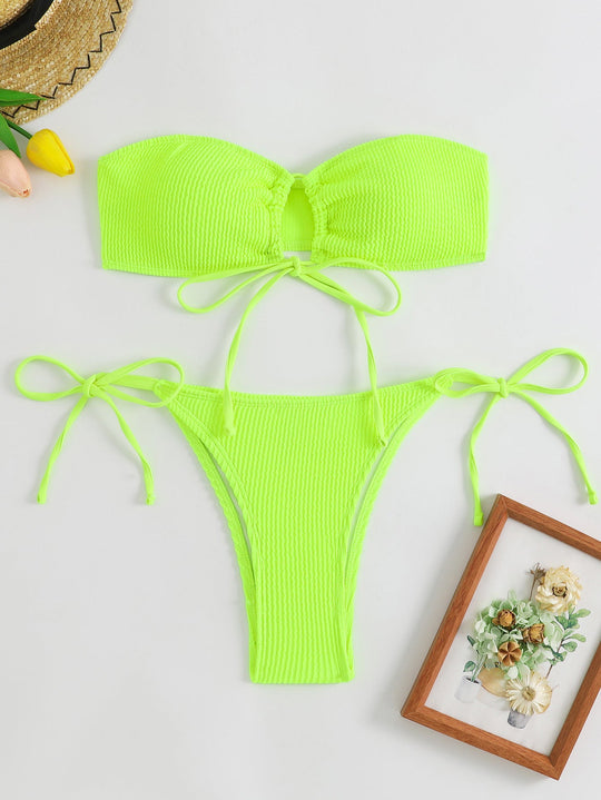 Damen Bandeau-Bikini-Set mit Klettverschluss und verstellbaren BindNord Taschenändern