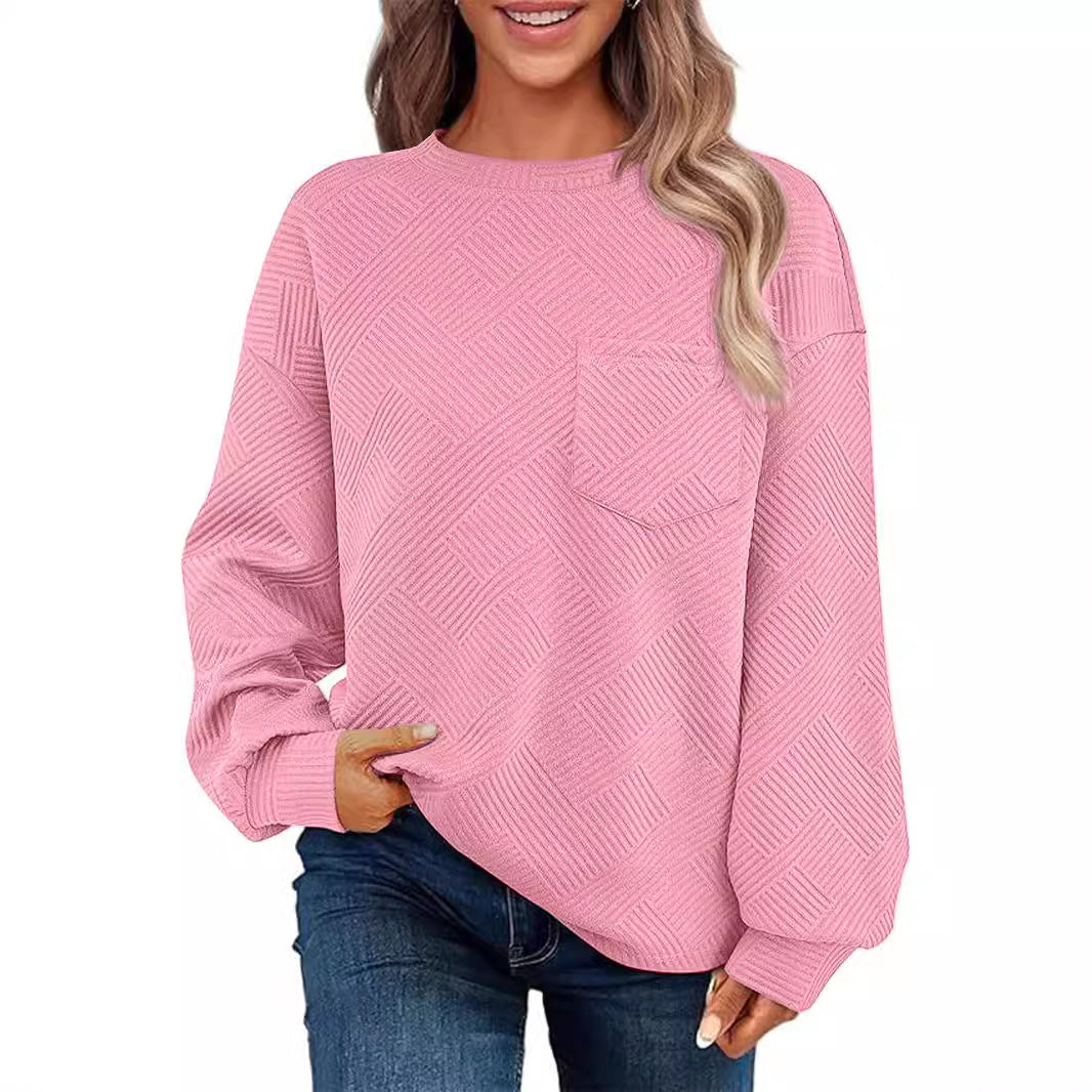 Damen Oversize Strukturstrick-Pullover mit Brusttasche Nord Taschen