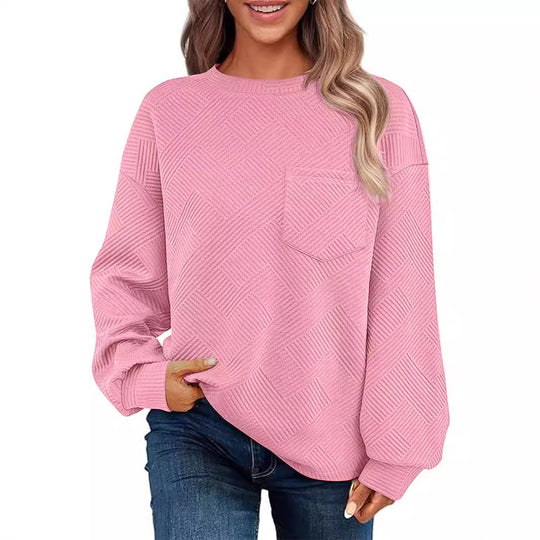 Damen Oversize Strukturstrick-Pullover mit Brusttasche Nord Taschen
