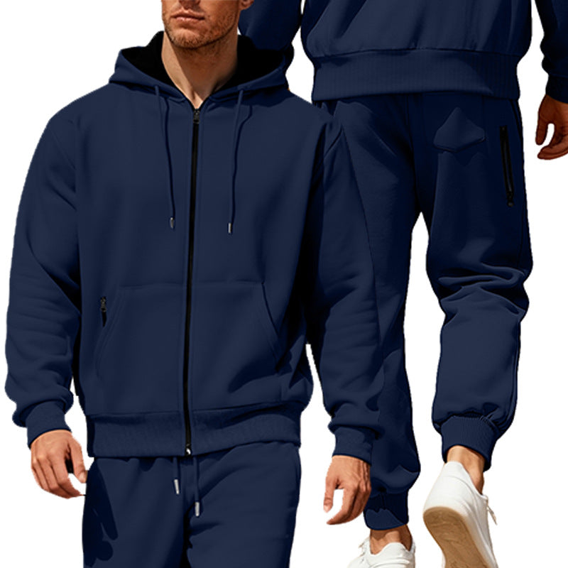 Herren nan Kapuzensweat-Set mit durchgehendem Reißverschluss, Kängurutasche und konischer Jogginghose mit Reißverschlusstaschen Nord Taschen