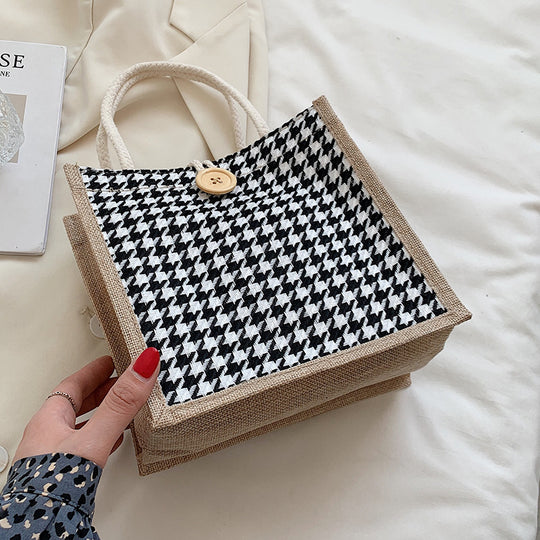 Damen Jute-Tasche mit modernem Zebra-Design und naturbelassenem Anstrich Nord Taschen