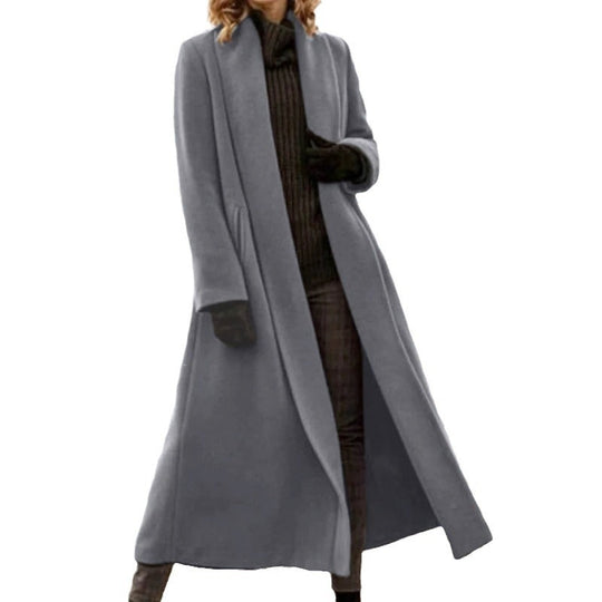 Damen eleganter langer Wollmix-Mantel mit offenem Fall und seitlichen Eingrifftaschen Nord Taschen