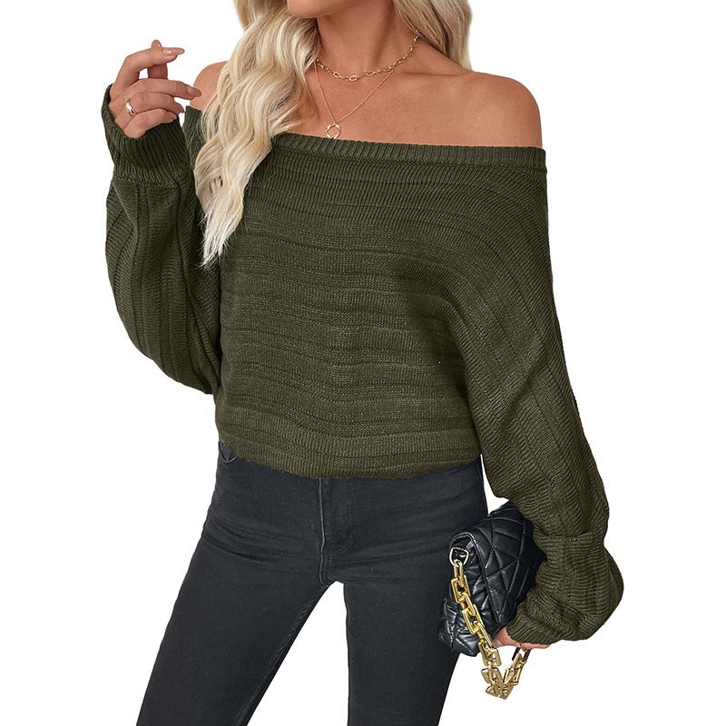 Damen Off-Shoulder Grobstruktur-Strickpullover mit Balloonärmeln Nord Taschen